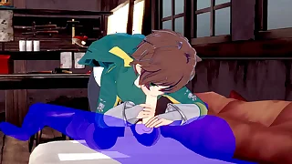 KonoSuba Yaoi - Kazuma blowjob with cum in his mouth - Japanese Asian Manga anime game porn careless